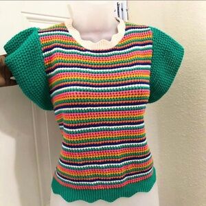 Anthropologie THML Cottagecore green colorful striped knit top blouse sweater